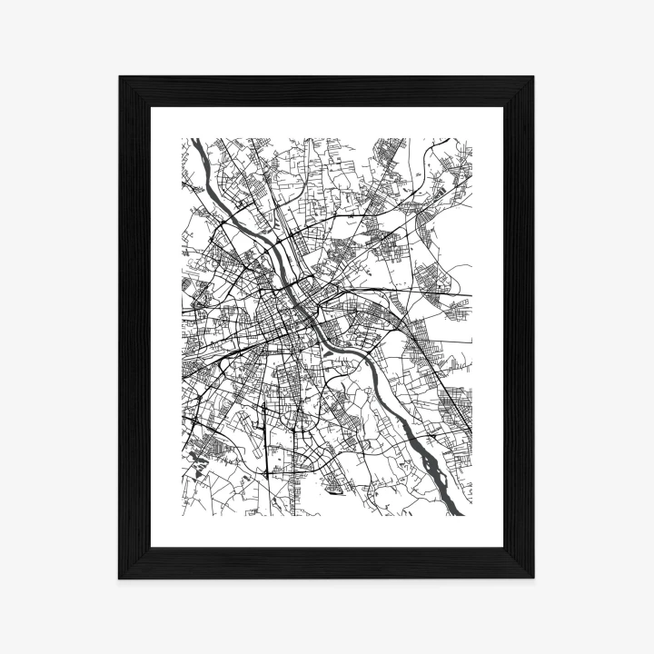 Plakat Warszawa Na Czarno-Białej Mapie