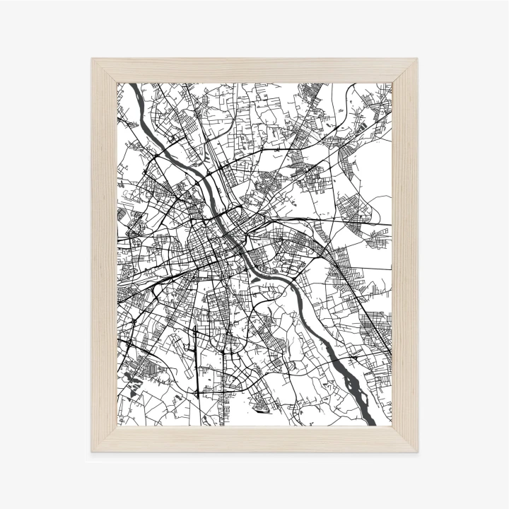 Plakat Warszawa Na Czarno-Białej Mapie