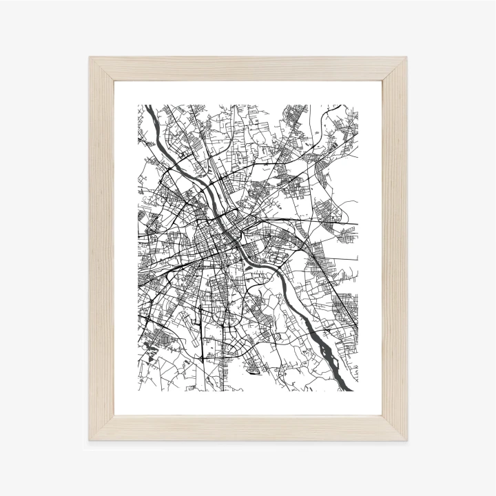 Plakat Warszawa Na Czarno-Białej Mapie