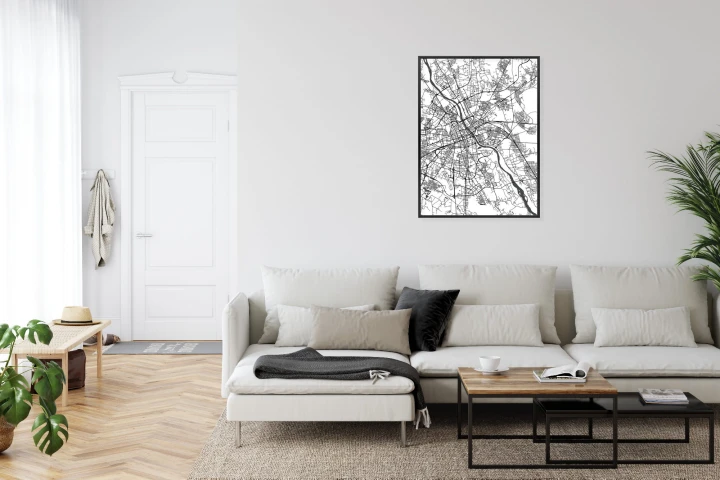 Plakat Warszawa Na Czarno-Białej Mapie