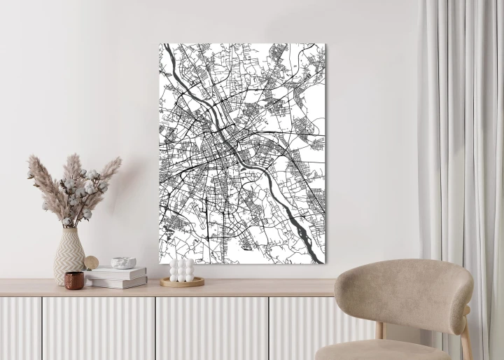 Plakat Warszawa Na Czarno-Białej Mapie