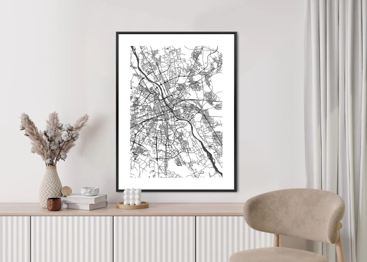 Plakat Warszawa Na Czarno-Białej Mapie