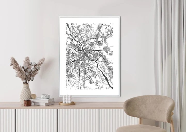 Plakat Warszawa Na Czarno-Białej Mapie