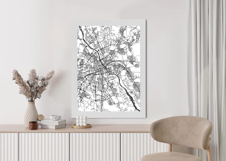 Plakat Warszawa Na Czarno-Białej Mapie
