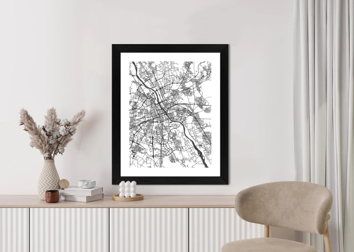 Plakat Warszawa Na Czarno-Białej Mapie