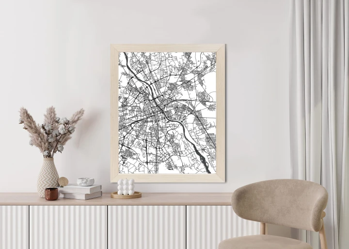 Plakat Warszawa Na Czarno-Białej Mapie