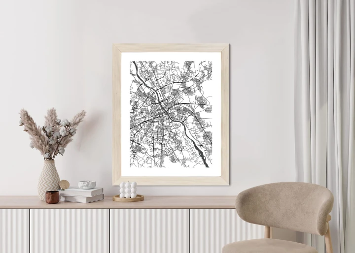 Plakat Warszawa Na Czarno-Białej Mapie