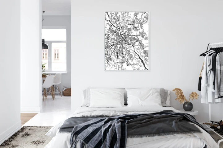 Plakat Warszawa Na Czarno-Białej Mapie