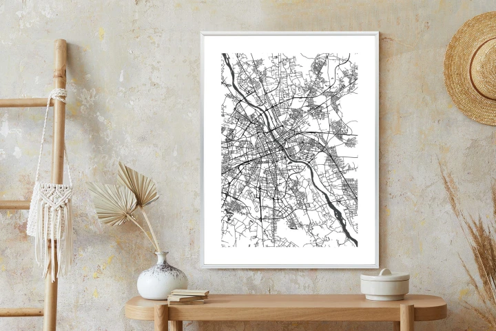 Plakat Warszawa Na Czarno-Białej Mapie