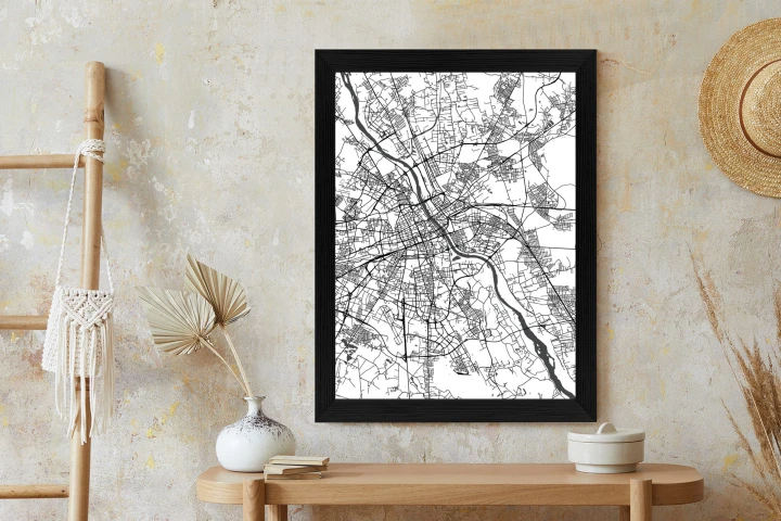 Plakat Warszawa Na Czarno-Białej Mapie