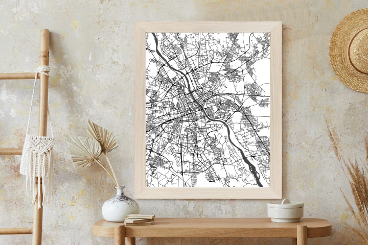 Plakat Warszawa Na Czarno-Białej Mapie