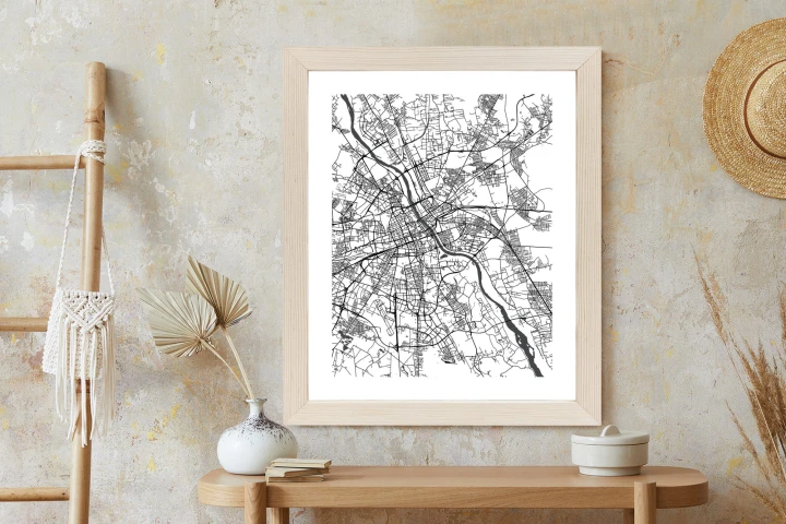 Plakat Warszawa Na Czarno-Białej Mapie