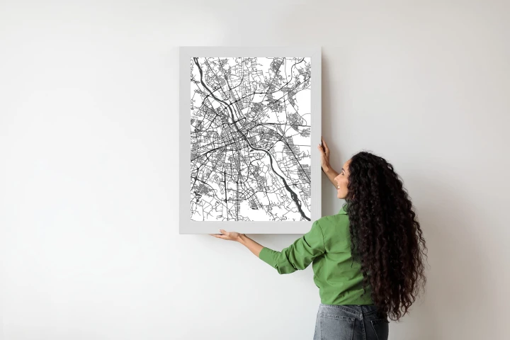 Plakat Warszawa Na Czarno-Białej Mapie