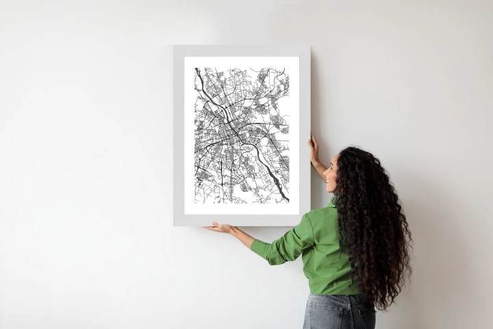 Plakat Warszawa Na Czarno-Białej Mapie