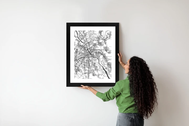 Plakat Warszawa Na Czarno-Białej Mapie