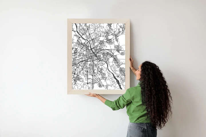 Plakat Warszawa Na Czarno-Białej Mapie