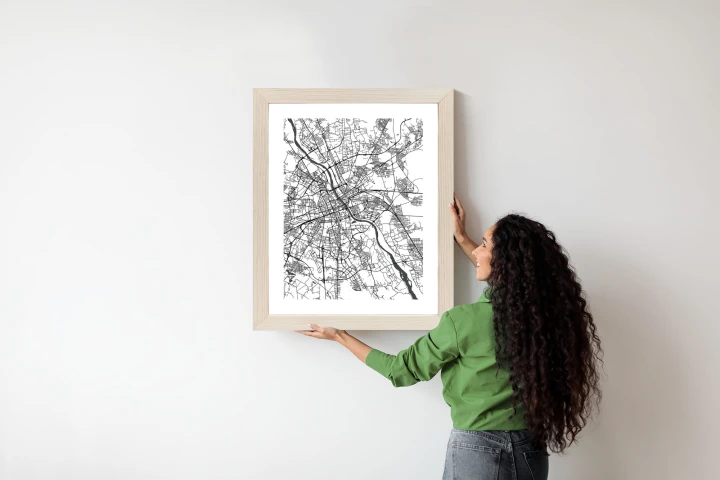 Plakat Warszawa Na Czarno-Białej Mapie