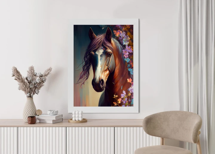 Plakat Portret Konia W Kwiatach