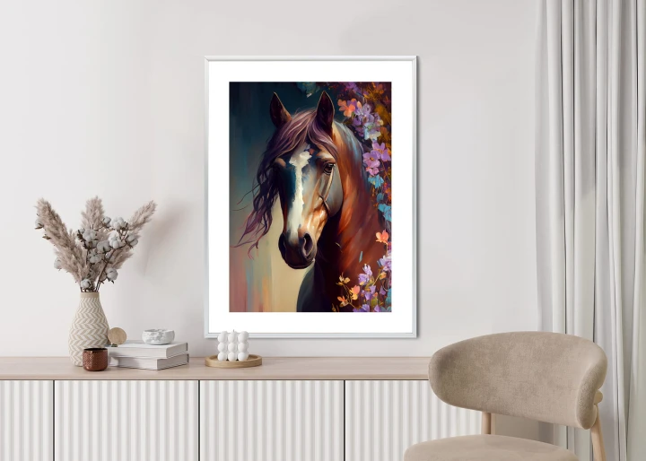 Plakat Portret Konia W Kwiatach