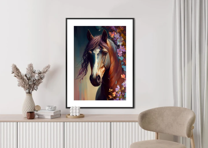Plakat Portret Konia W Kwiatach