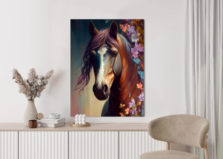 Plakat Portret Konia W Kwiatach