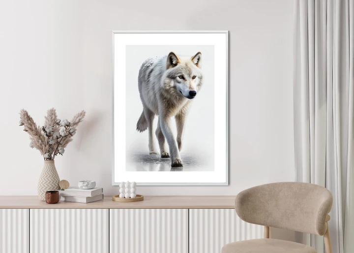 Plakat Majestatyczny Wilk Na Białym Tle