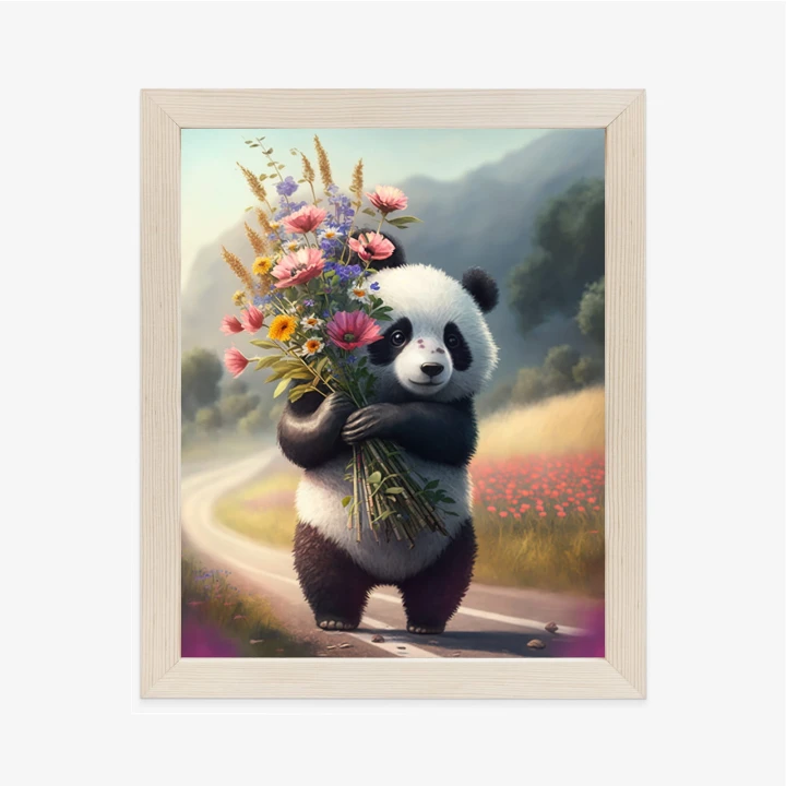 Plakat Panda Trzymająca Kwiaty