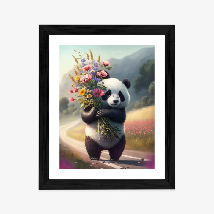 Plakat Panda Trzymająca Kwiaty