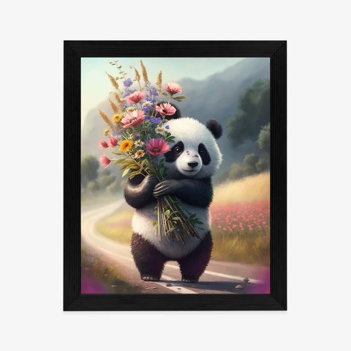 Plakat Panda Trzymająca Kwiaty