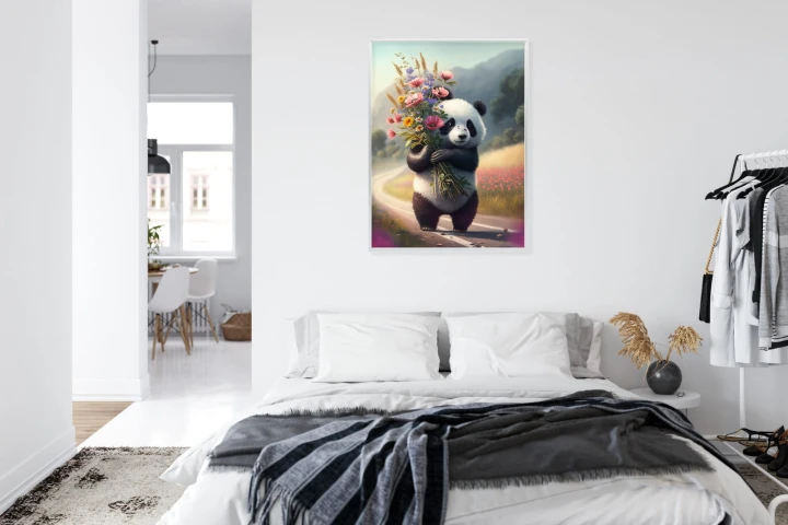 Plakat Panda Trzymająca Kwiaty
