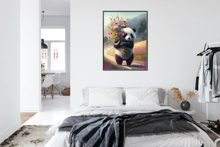 Plakat Panda Trzymająca Kwiaty