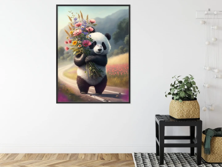 Plakat Panda Trzymająca Kwiaty