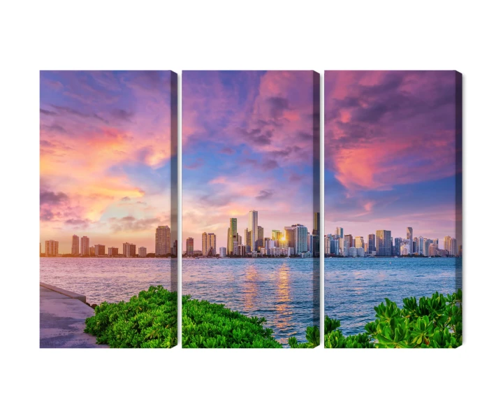 Obraz Wieloczęściowy Panorama Miami Podczas Zachodu Słońca