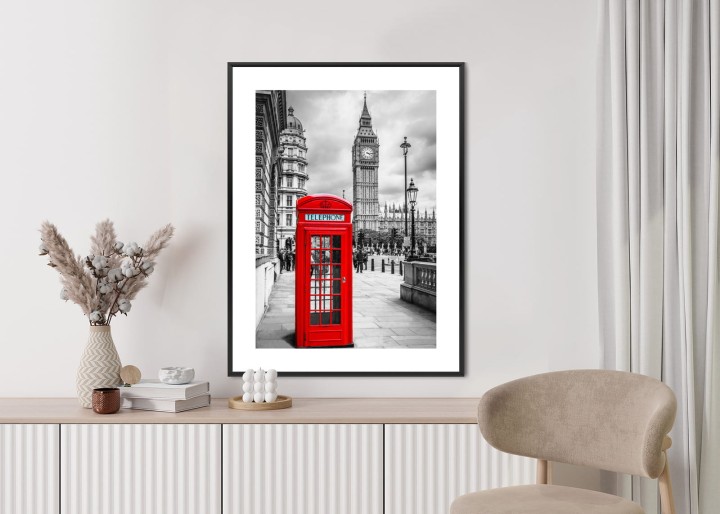 Plakat Big Ben W Tle Czerwonej Budki Telefonicznej