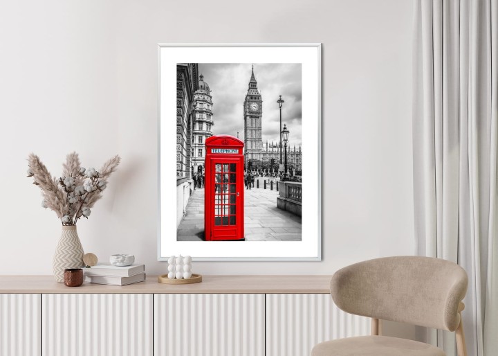 Plakat Big Ben W Tle Czerwonej Budki Telefonicznej