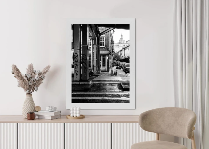 Plakat Czarno Biała Architektura Na Ulicy W Barcelonie