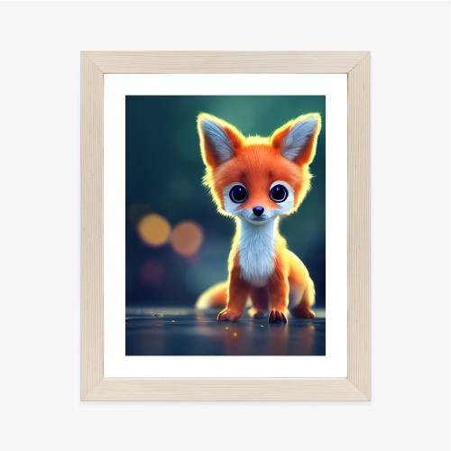 Plakat Tiny Cute Adorable Fox In An Autumn Oak Forest, Intricate Details. Cartoon Big Eyed Close Up Portrait. Soft Cinematic Lighting, Animation Style Character, Anime Style, 3D