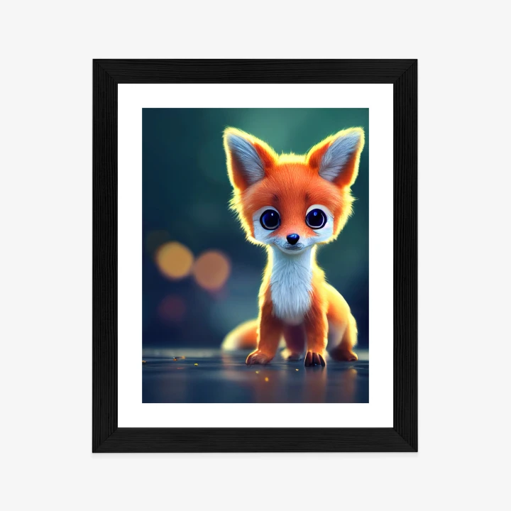 Plakat Tiny Cute Adorable Fox In An Autumn Oak Forest, Intricate Details. Cartoon Big Eyed Close Up Portrait. Soft Cinematic Lighting, Animation Style Character, Anime Style, 3D