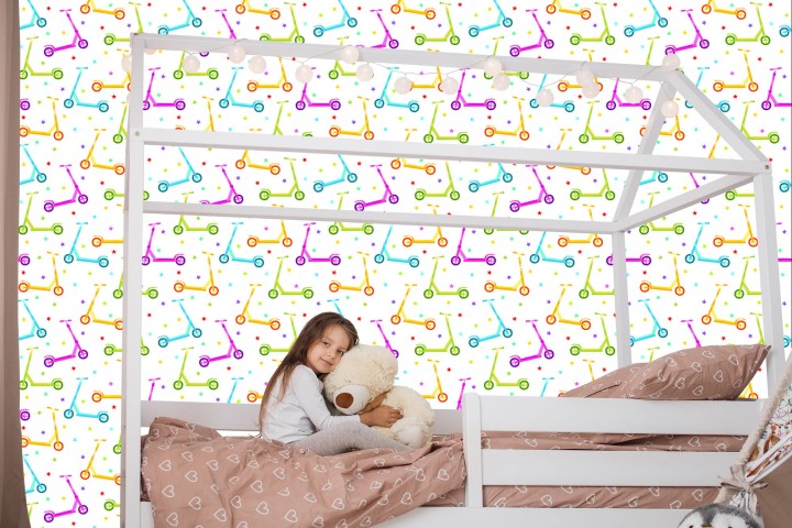 Tapeta Kolorowe Hulajnogi Z Gwiazdkami
