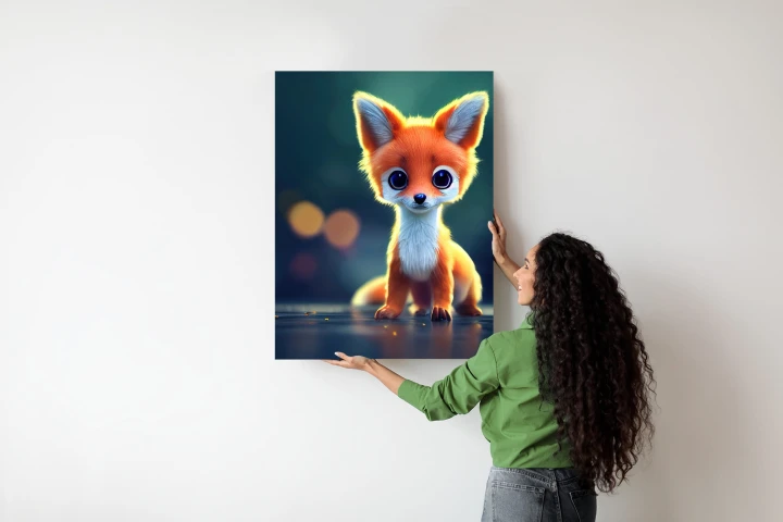 Plakat Tiny Cute Adorable Fox In An Autumn Oak Forest, Intricate Details. Cartoon Big Eyed Close Up Portrait. Soft Cinematic Lighting, Animation Style Character, Anime Style, 3D