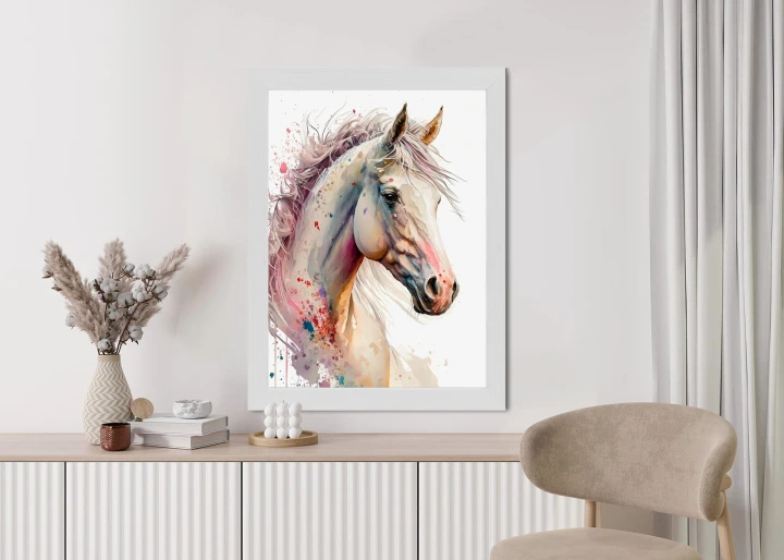 Plakat Malowany Portret Konia W Białym Kolorze