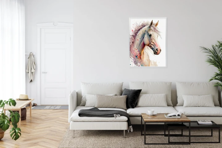 Plakat Malowany Portret Konia W Białym Kolorze