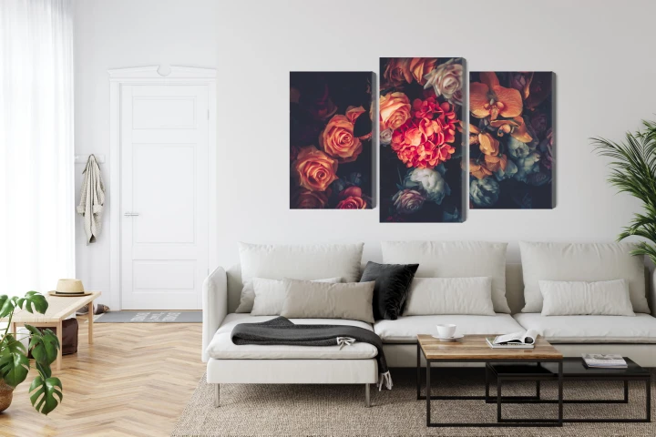 Obraz Wieloczęściowy Kolorowe Kwiaty W Stylu Vintage