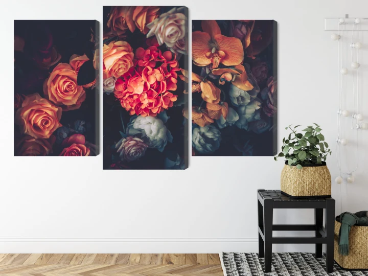 Obraz Wieloczęściowy Kolorowe Kwiaty W Stylu Vintage