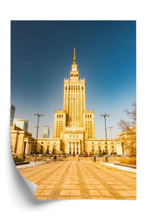 Plakat Pałac Kultury W Warszawie Na Tle Błękitnego Nieba