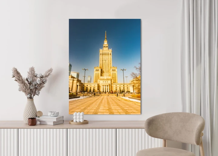 Plakat Pałac Kultury W Warszawie Na Tle Błękitnego Nieba