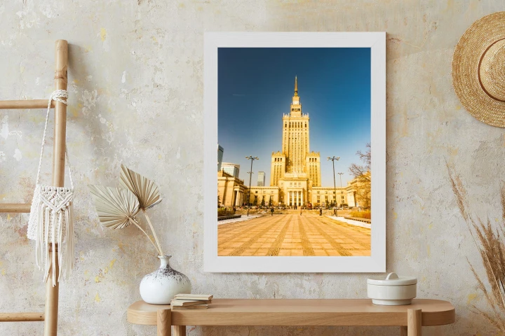 Plakat Pałac Kultury W Warszawie Na Tle Błękitnego Nieba