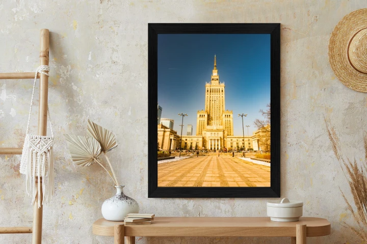 Plakat Pałac Kultury W Warszawie Na Tle Błękitnego Nieba