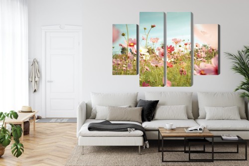 Obraz Wieloczęściowy Kwiaty Kosmosu W Ogrodzie