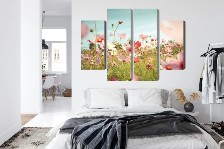 Obraz Wieloczęściowy Kwiaty Kosmosu W Ogrodzie